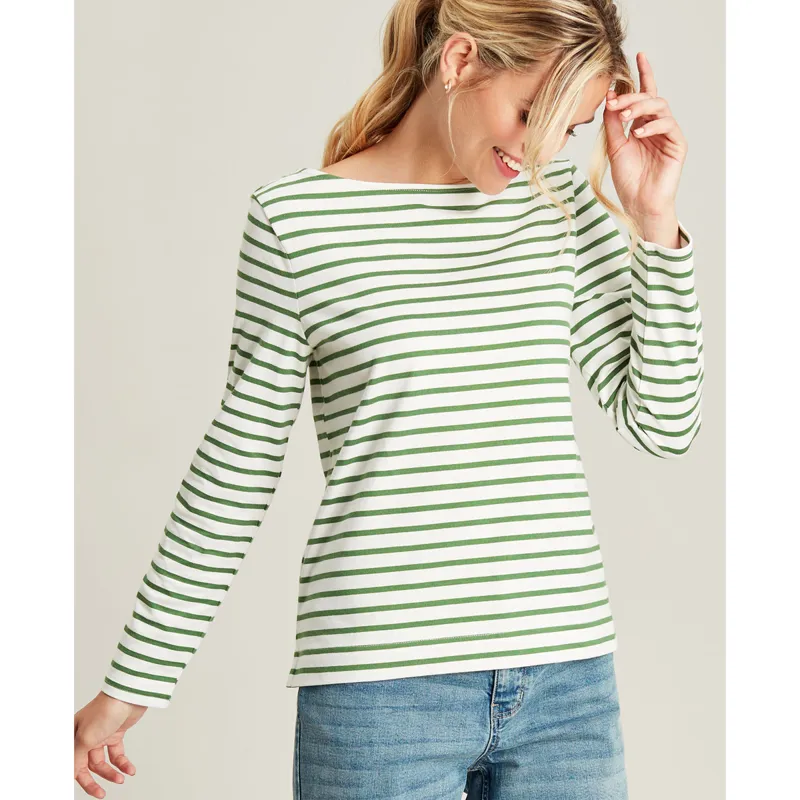 Joules Women's Brancaster Long Sleeve Top - Green Stripe-1